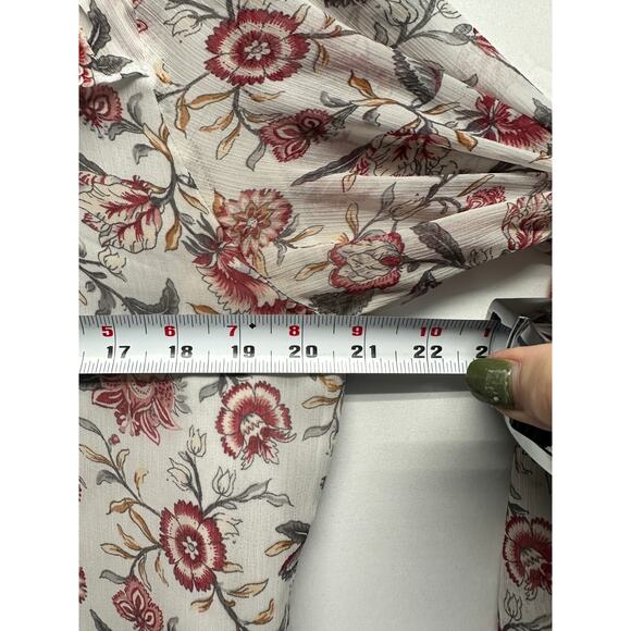 Loft Women Gorgeous Floral Shear Lined Ruffled LS Blouse Large Holiday - Picture 5 of 10